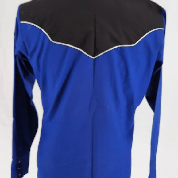 Ely Cattleman Rodeo Western Blue Shirt Men's Size M Roping Cowboy Black Snap - Picture 5 of 7